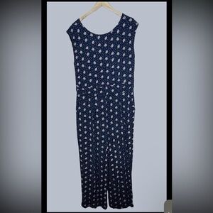 Boden Jumpsuit Women’s 14 Tall Navy Polka Dot Paisley Pink Whimsy Chic Trendy